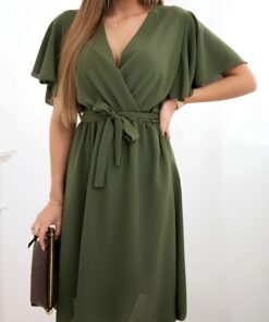 Saty s vrstvenym vystrihem khaki