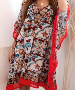 Damske plazove ponco s orientalnim vzorem tyrkys