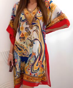 Damske plazove ponco s volnym strihem cervena