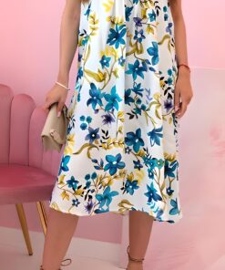 Damske saty bez rukavu s kvetinovym vzorem chrpove modra