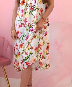 Damske saty bez rukavu s kvetinovym vzorem pomeranc