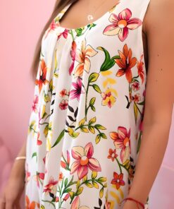 Damske saty bez rukavu s kvetinovym vzorem pomeranc detail