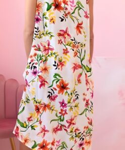 Damske saty bez rukavu s kvetinovym vzorem pomeranc zada