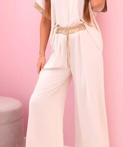 Viskozovy komplet se zlatym lemovanim bezovy