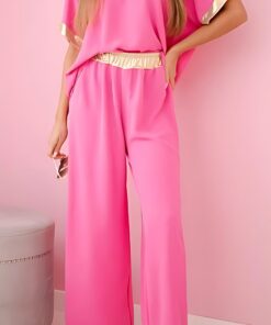 Viskozovy komplet se zlatym lemovanim ruzovy