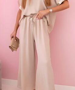 Viskozovy komplet se zlatym lemovanim tmave bezova